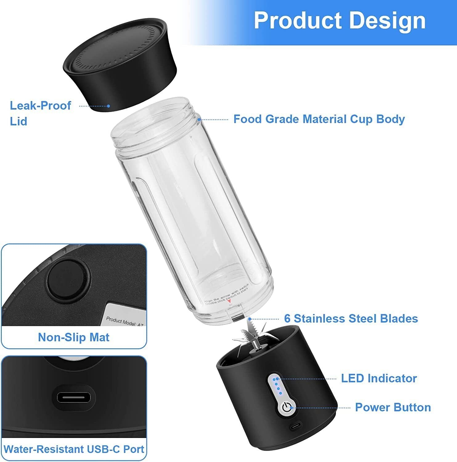 Portable Blender - 17Oz Personal Blender for Smoothies and Shakes| 4000Mah